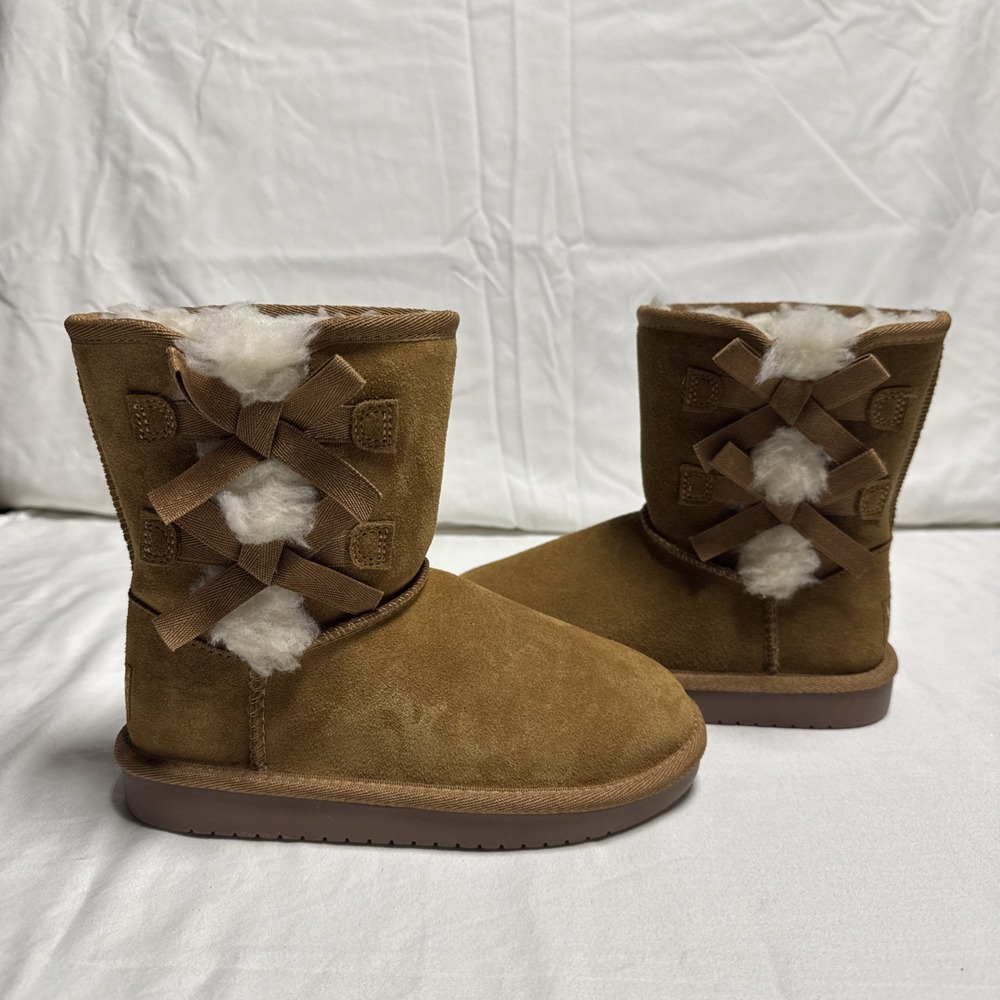 Koolaburra By Uggs Brown Suede Boots Girl Size 12 Chestnut Fur Bow Victoria